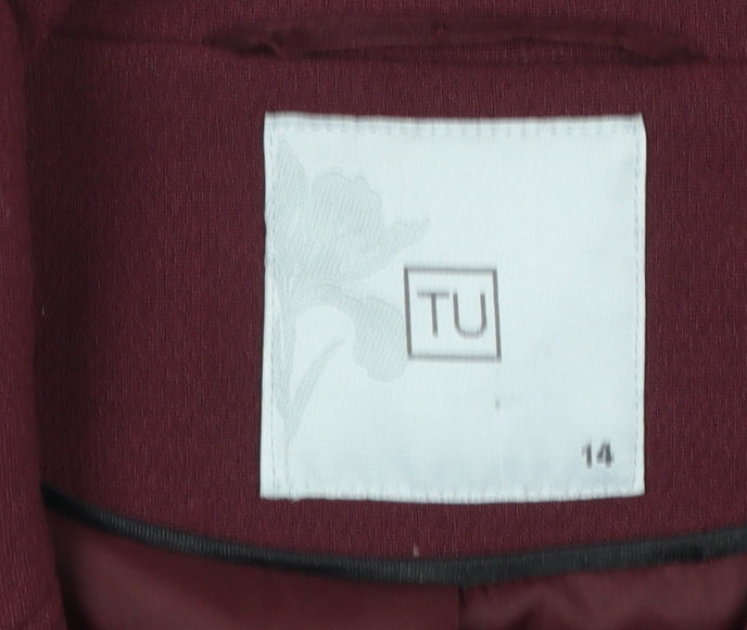 TU Women's Burgundy Belted Long Sleeve Mid-Length Coat Size 14