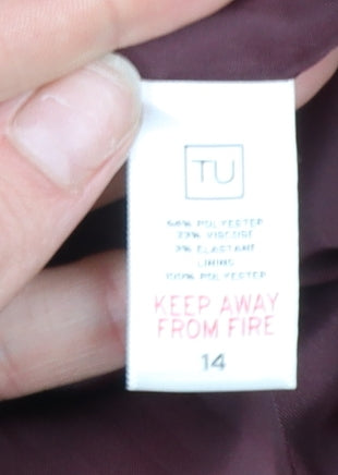 TU Women's Burgundy Belted Long Sleeve Mid-Length Coat Size 14