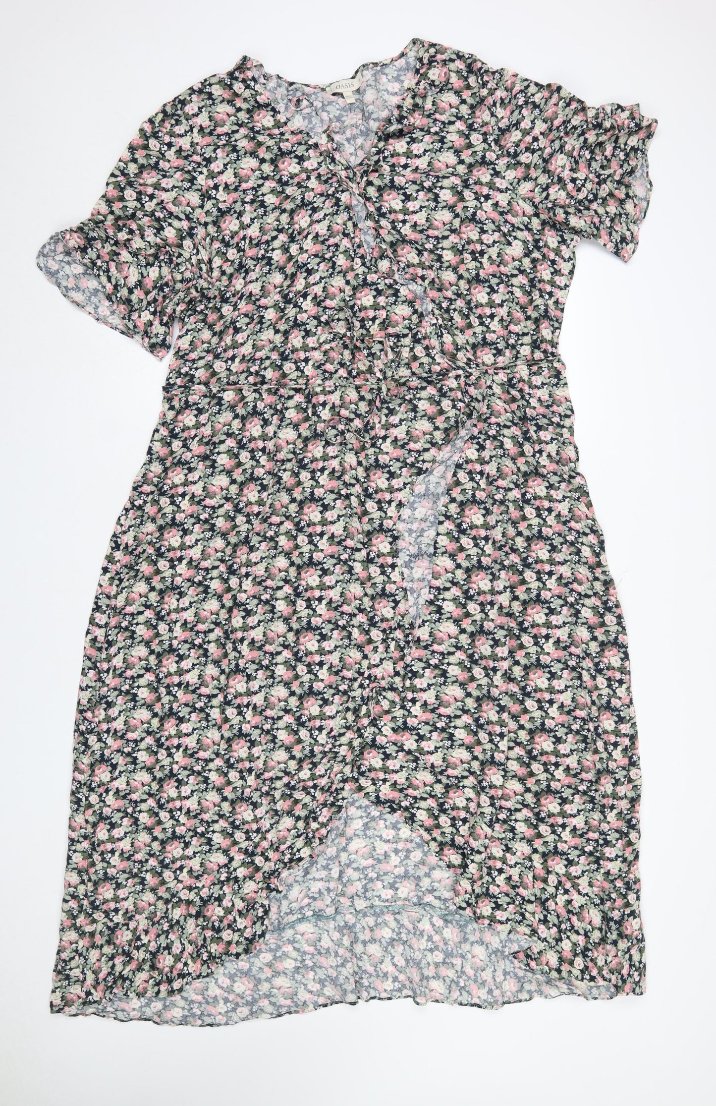Oasis Women's Multicoloured Floral Midi Wrap Dress Size 26