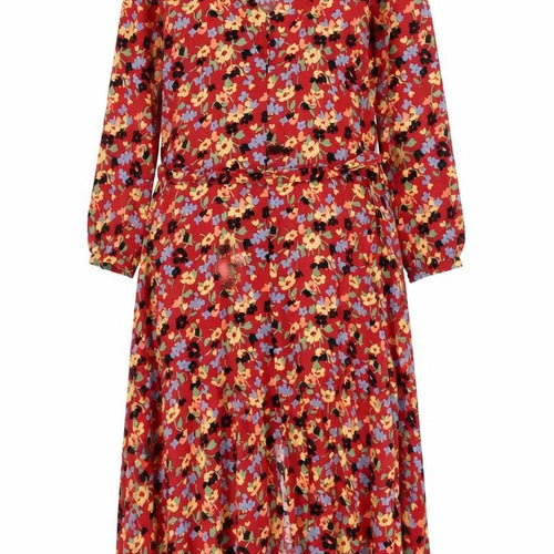 & Other Stories Women Red Floral Midi Dress Size 10 Lyocell Blend Long Sleeve