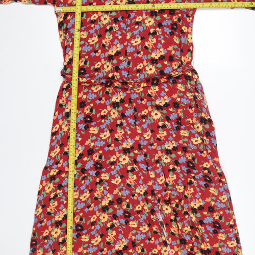 & Other Stories Women Red Floral Midi Dress Size 10 Lyocell Blend Long Sleeve