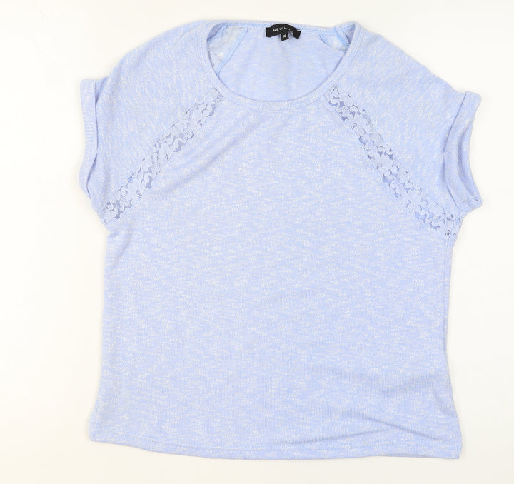 New Look Women Blue Lace Detail Short Sleeve Pullover Jumper Size 10