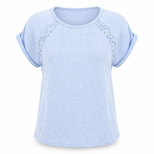 New Look Women Blue Lace Detail Short Sleeve Pullover Jumper Size 10