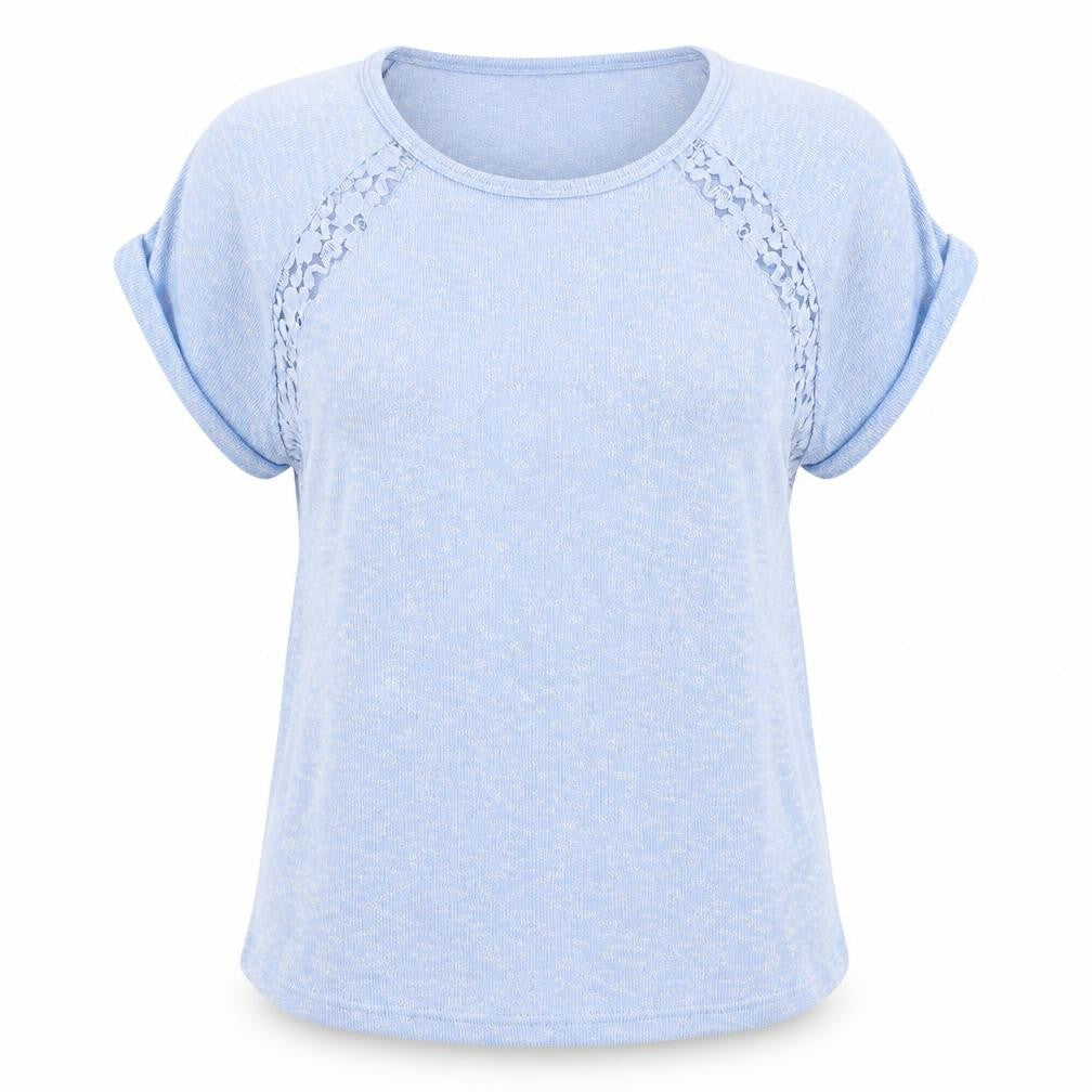 New Look Women Blue Lace Detail Short Sleeve Pullover Jumper Size 10