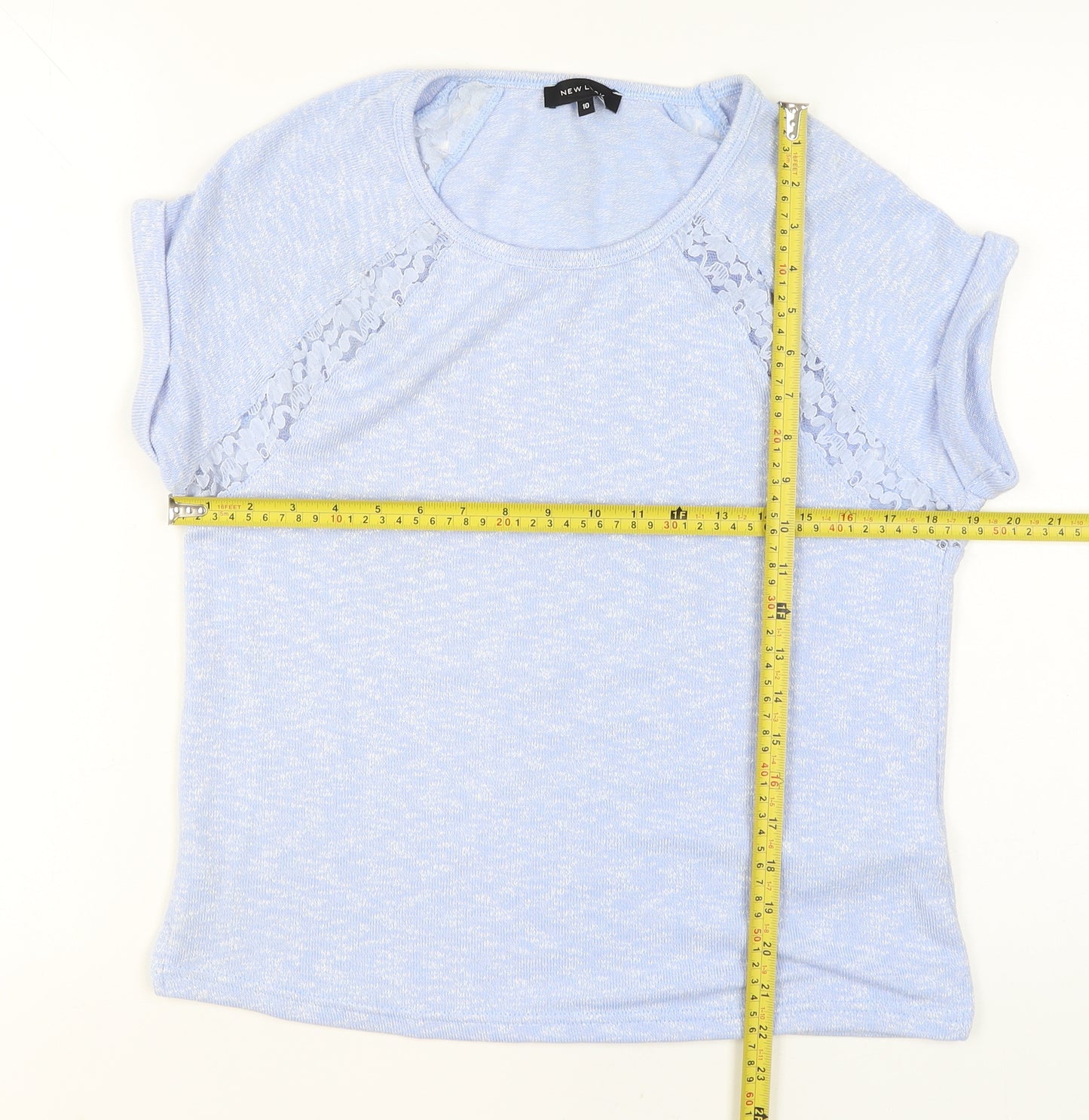 New Look Women Blue Lace Detail Short Sleeve Pullover Jumper Size 10