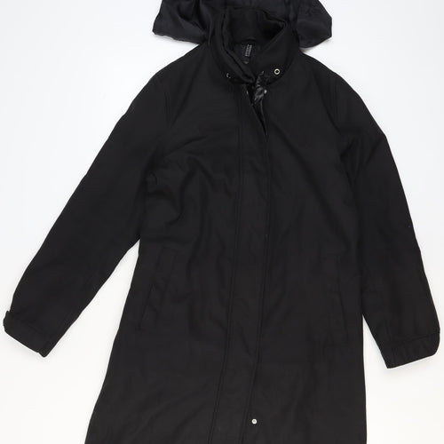 ReSET Women’s Black Hooded Waterproof Long Rain Coat Size 12