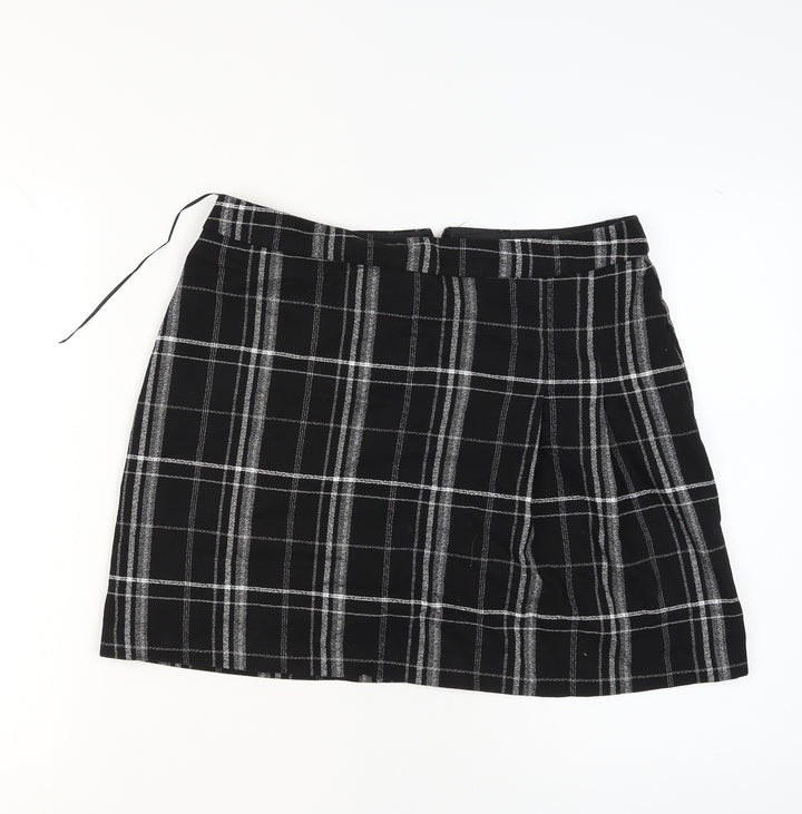 Oasis Women Black Check Pencil Skirt Size 16 Short Lined