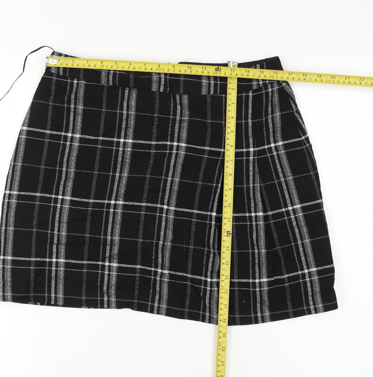 Oasis Women Black Check Pencil Skirt Size 16 Short Lined
