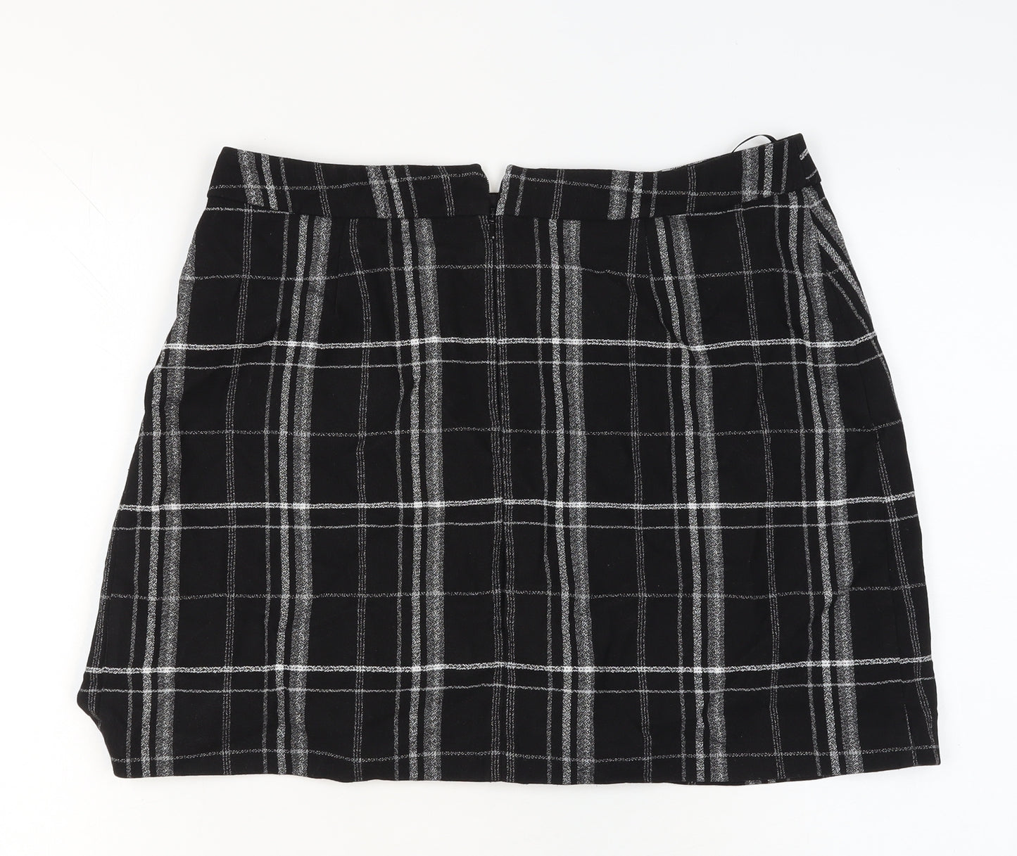 Oasis Women Black Check Pencil Skirt Size 16 Short Lined