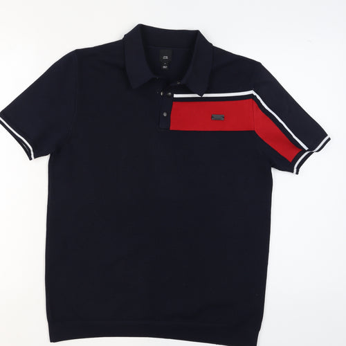 River Island Men's Blue Colourblock Polo Shirt Size M