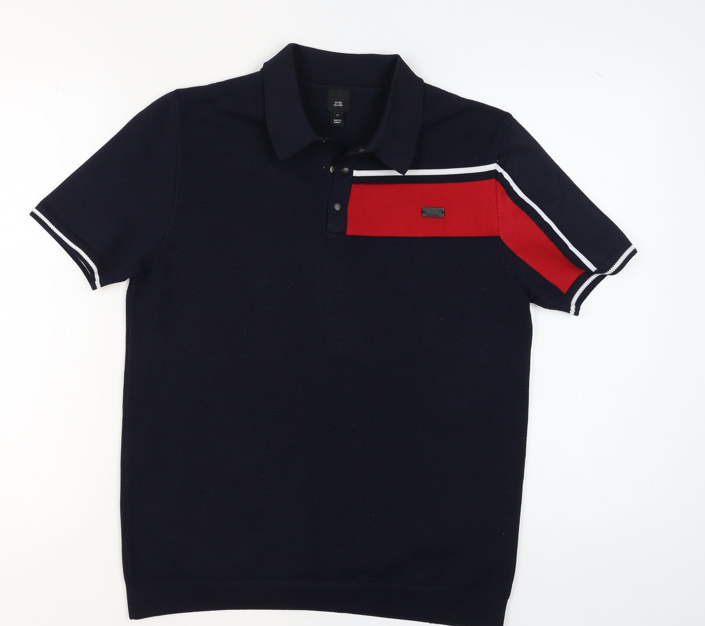 River Island Men's Blue Colourblock Polo Shirt Size M