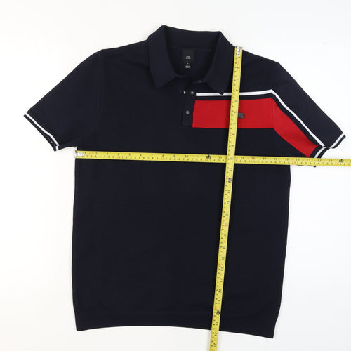 River Island Men's Blue Colourblock Polo Shirt Size M