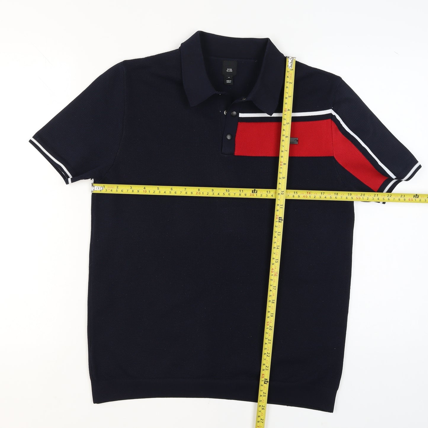 River Island Men's Blue Colourblock Polo Shirt Size M