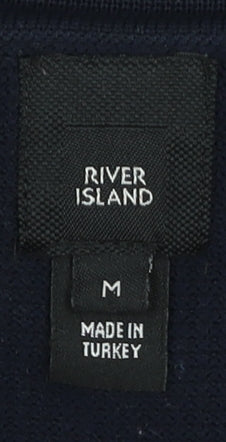 River Island Men's Blue Colourblock Polo Shirt Size M