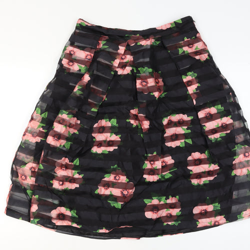 Apricot Women’s Black Floral Pleated Knee Length Skirt Size 14