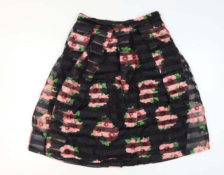 Apricot Women’s Black Floral Pleated Knee Length Skirt Size 14