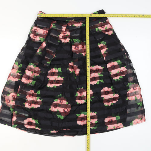 Apricot Women’s Black Floral Pleated Knee Length Skirt Size 14