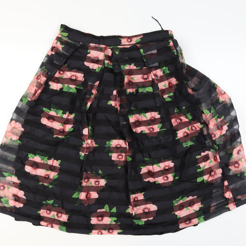 Apricot Women’s Black Floral Pleated Knee Length Skirt Size 14