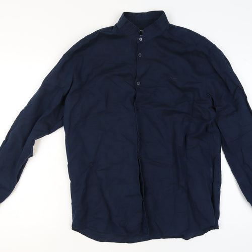 Selected Homme Antonio Banderas Navy Blue XL Men's Long Sleeve Band Collar Shirt