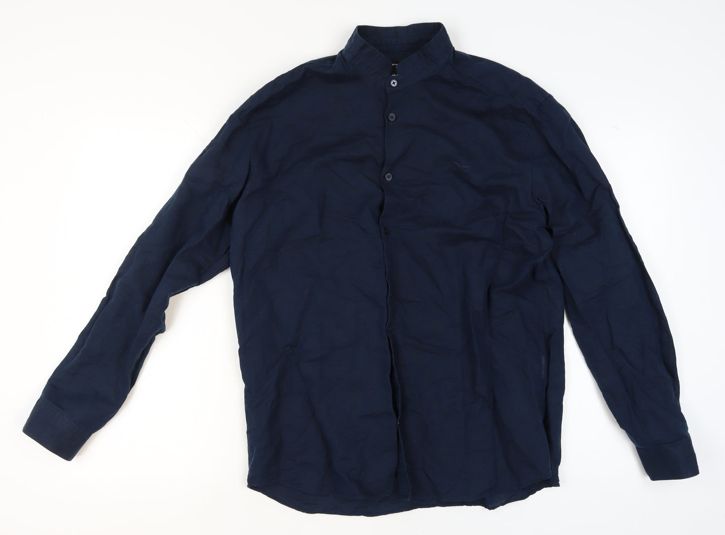 Selected Homme Antonio Banderas Navy Blue XL Men's Long Sleeve Band Collar Shirt