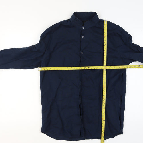 Selected Homme Antonio Banderas Navy Blue XL Men's Long Sleeve Band Collar Shirt