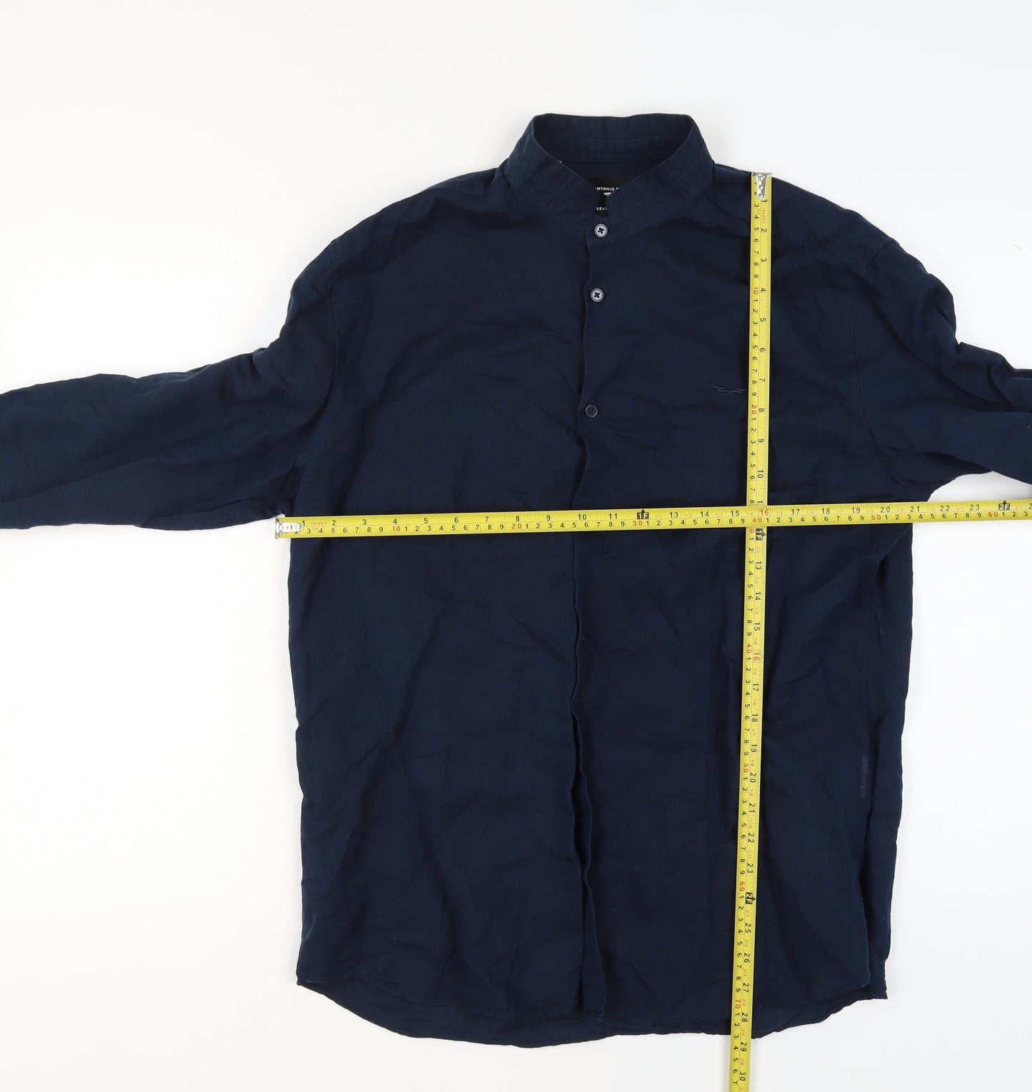 Selected Homme Antonio Banderas Navy Blue XL Men's Long Sleeve Band Collar Shirt