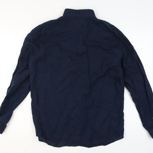 Selected Homme Antonio Banderas Navy Blue XL Men's Long Sleeve Band Collar Shirt