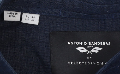 Selected Homme Antonio Banderas Navy Blue XL Men's Long Sleeve Band Collar Shirt