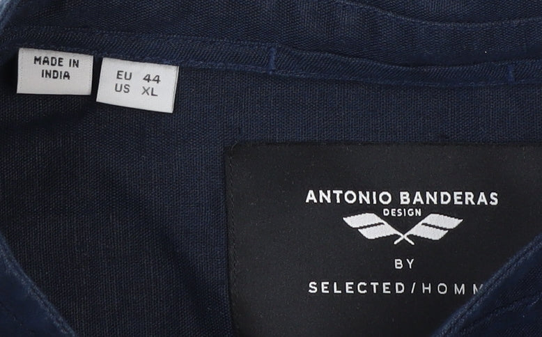 Selected Homme Antonio Banderas Navy Blue XL Men's Long Sleeve Band Collar Shirt