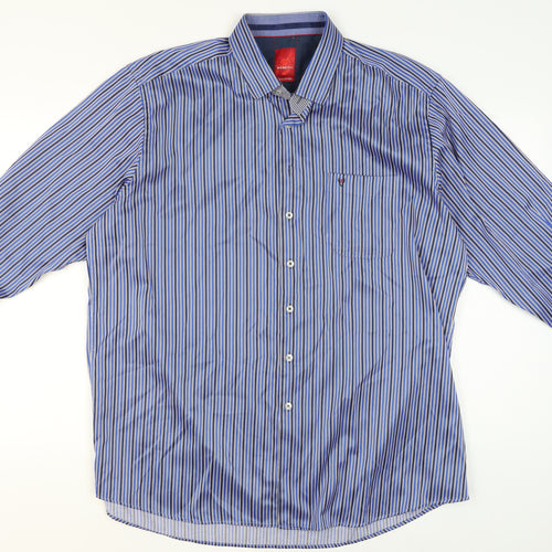 Benetti Men's Blue Striped Cotton Long Sleeve Button-Up Shirt XXL