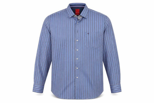 Front view of Benetti Men's Blue Striped Cotton Long Sleeve Button-Up Shirt XXL