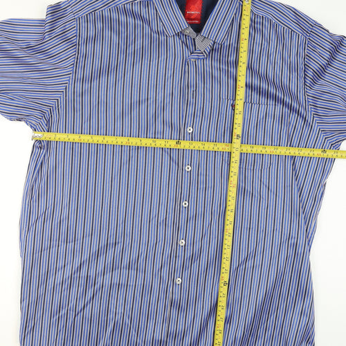 Benetti Men's Blue Striped Cotton Long Sleeve Button-Up Shirt XXL