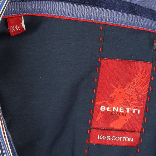 Benetti Men's Blue Striped Cotton Long Sleeve Button-Up Shirt XXL