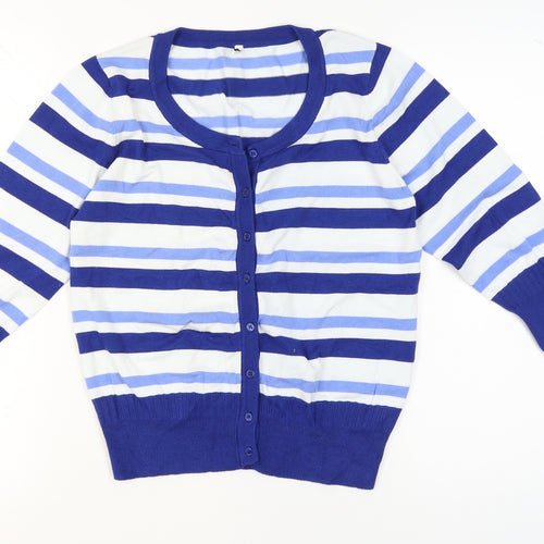 Peppercorn Women's Blue Striped Knit Cardigan Size M