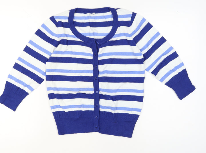 Peppercorn Women's Blue Striped Knit Cardigan Size M