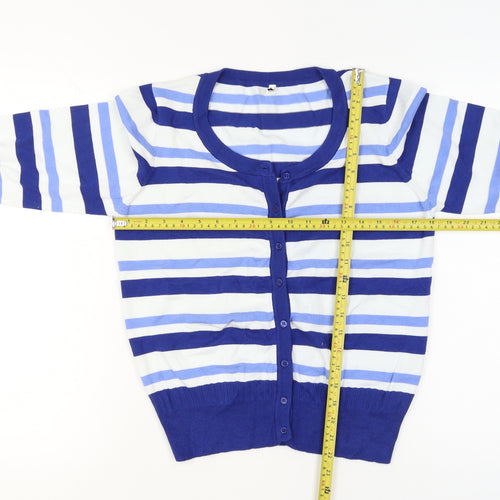 Peppercorn Women's Blue Striped Knit Cardigan Size M