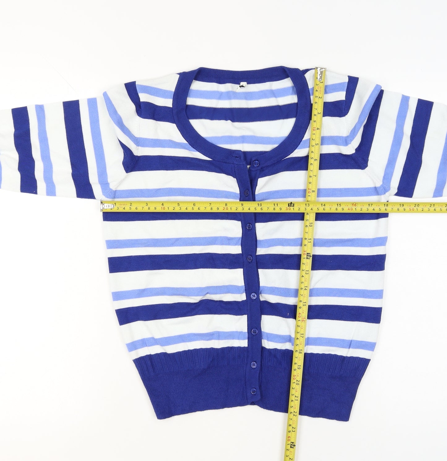 Peppercorn Women's Blue Striped Knit Cardigan Size M