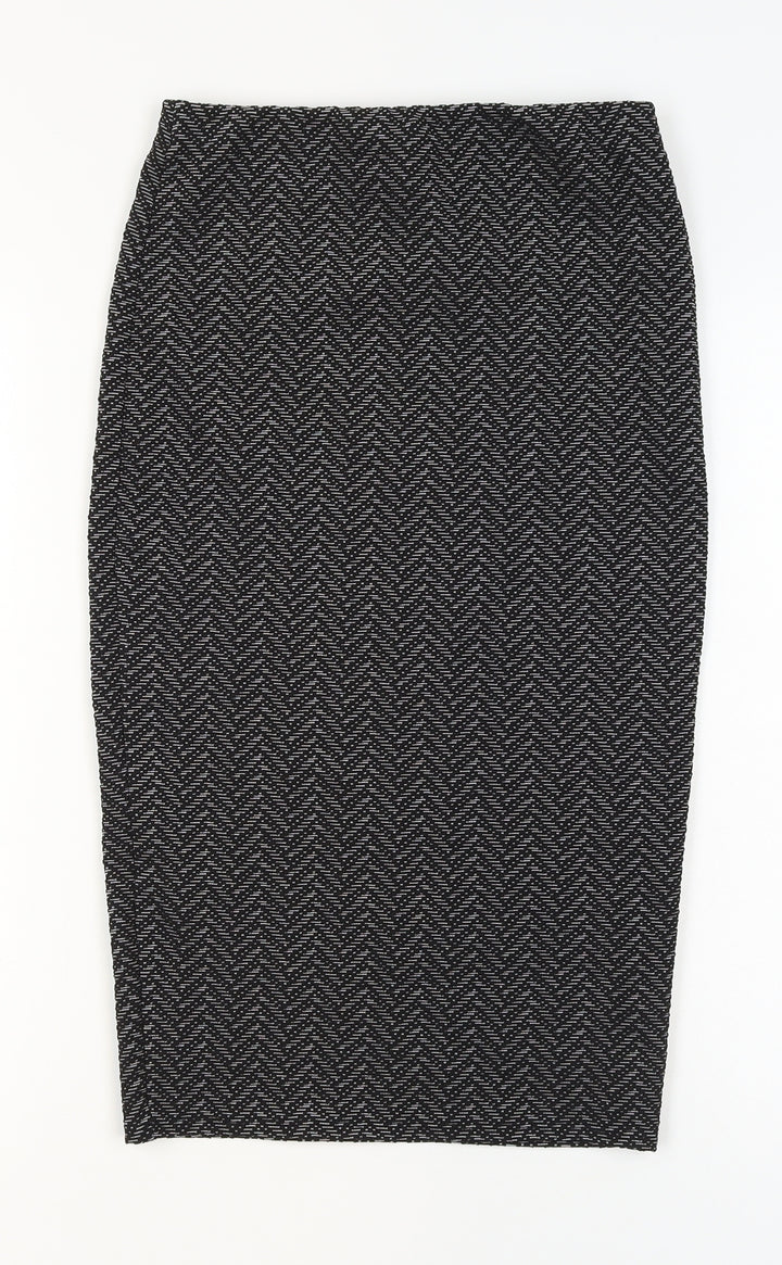 New Look Women’s Black Geometric Pencil Skirt Size 10 Stretch Jersey