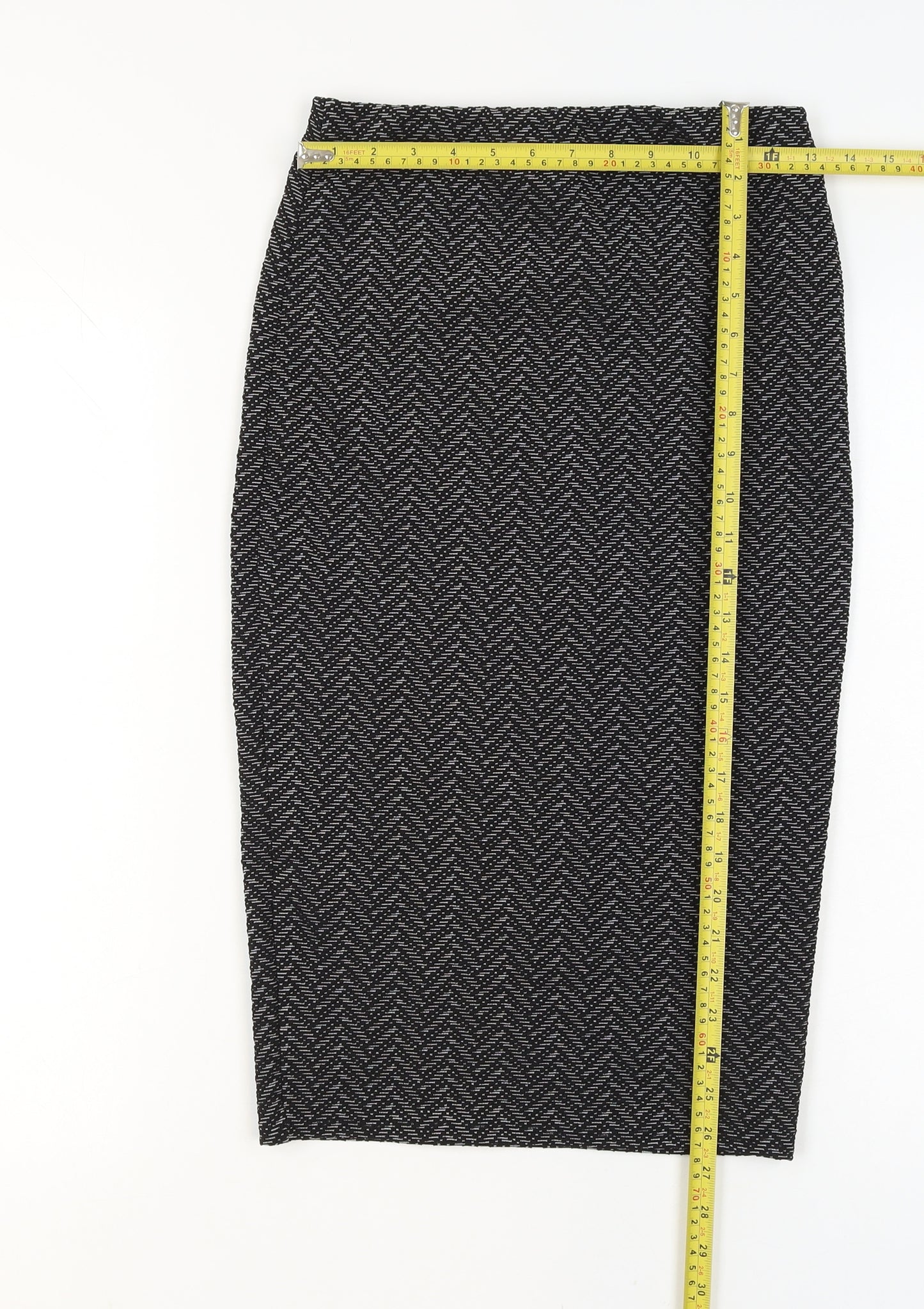 New Look Women’s Black Geometric Pencil Skirt Size 10 Stretch Jersey