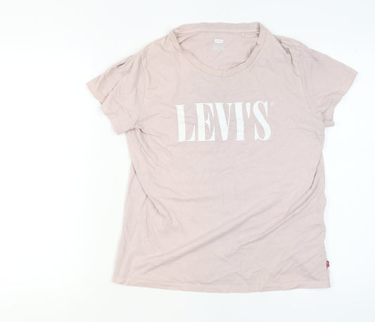 Levi's Women's Pink Cotton Crew Neck Basic Logo T-Shirt Size L