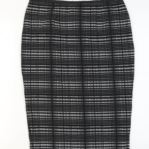 Next Women’s Black Check Pencil Skirt Size 14 Knee Length Stretch