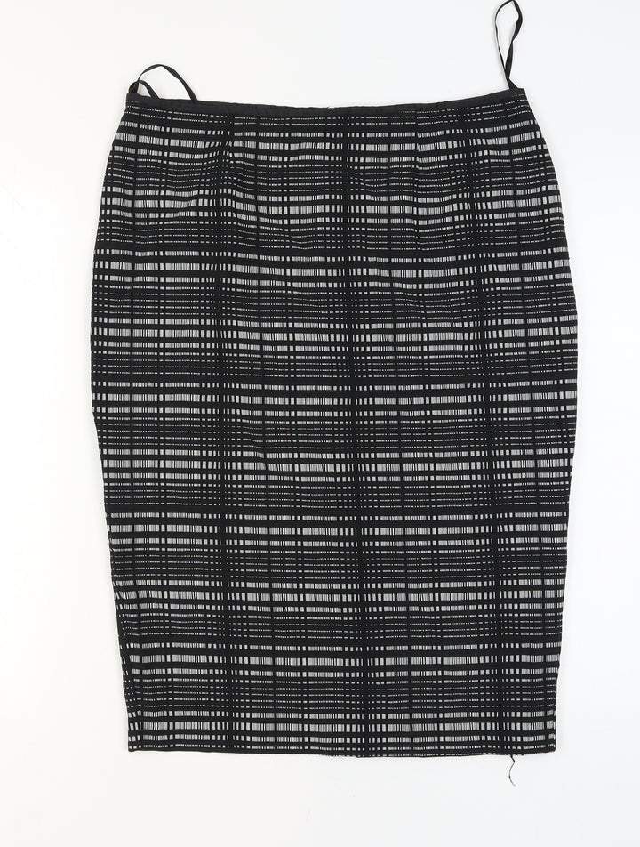 Next Women’s Black Check Pencil Skirt Size 14 Knee Length Stretch