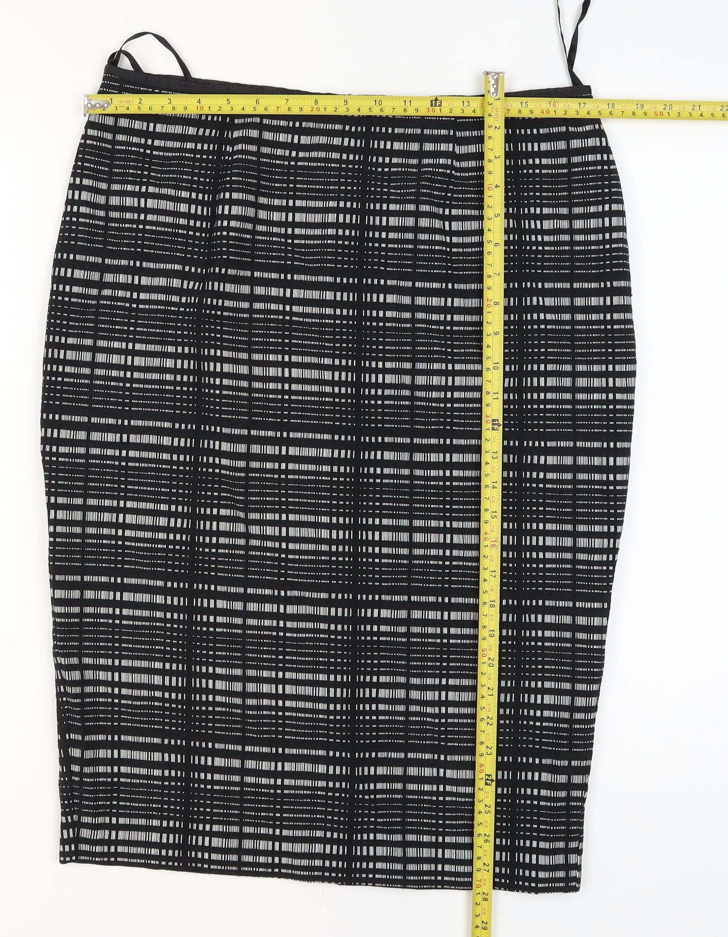 Next Women’s Black Check Pencil Skirt Size 14 Knee Length Stretch