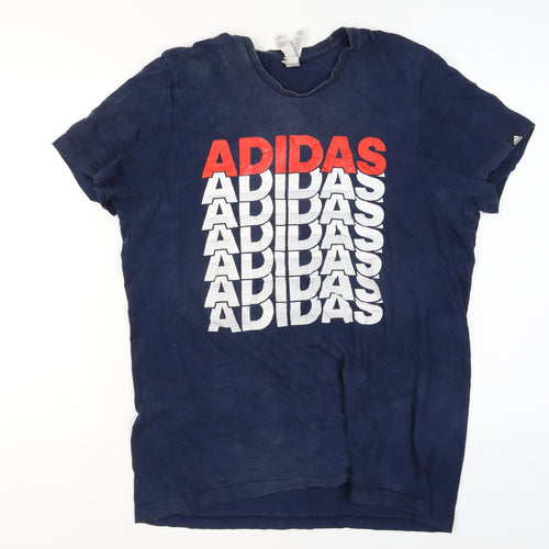 adidas Men's Blue Graphic Logo Crew Neck Short Sleeve T-Shirt L