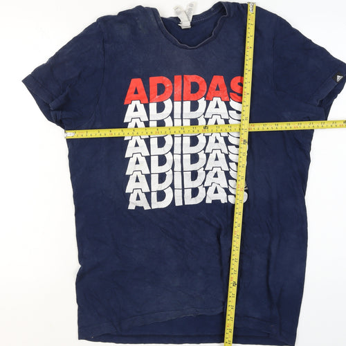 adidas Men's Blue Graphic Logo Crew Neck Short Sleeve T-Shirt L