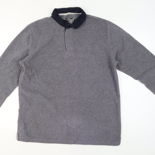 Cotton Traders Mens Grey Fleece Collared Pullover Jumper L