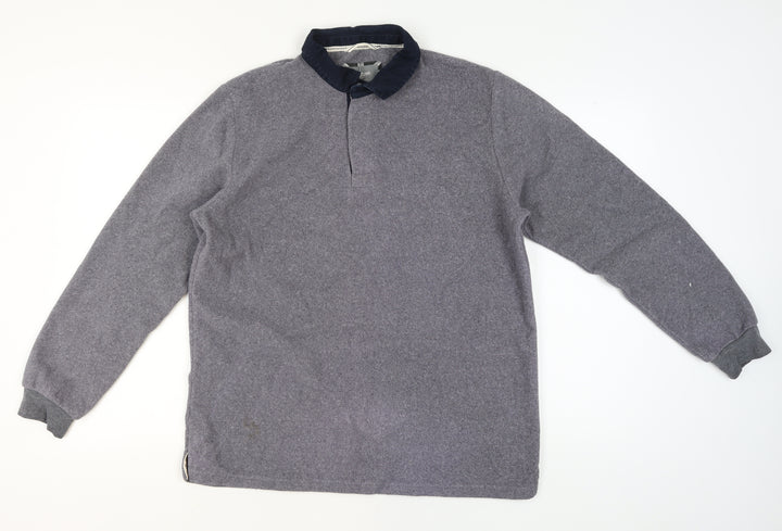 Cotton Traders Mens Grey Fleece Collared Pullover Jumper L