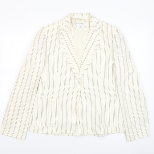 Sticky Fingers Women Ivory Pinstripe Linen Blend Blazer Size 14