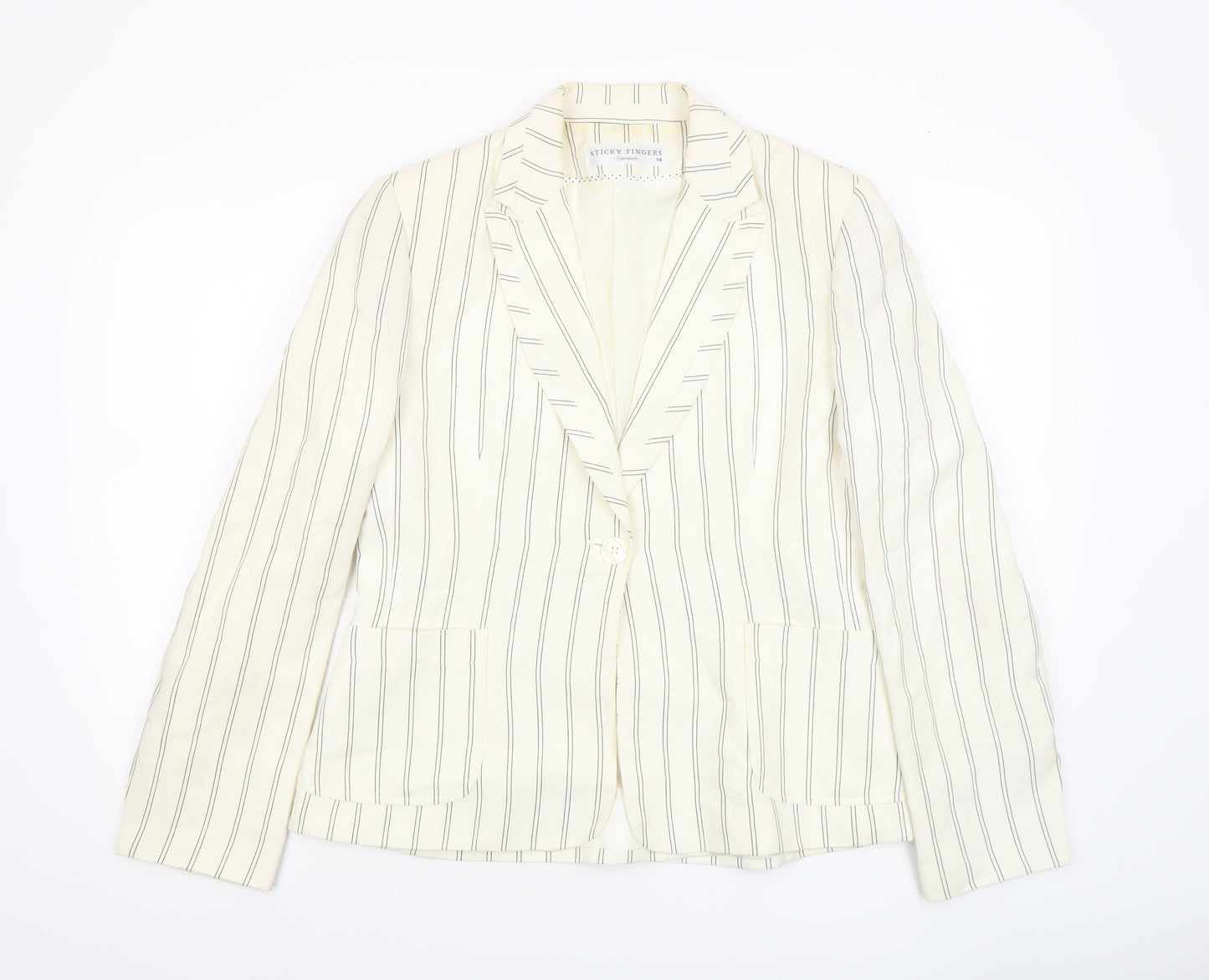 Sticky Fingers Women Ivory Pinstripe Linen Blend Blazer Size 14