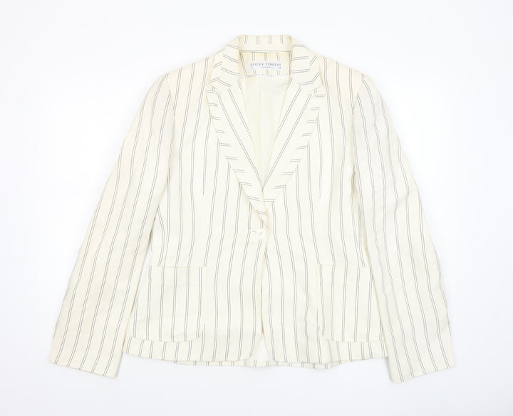 Sticky Fingers Women Ivory Pinstripe Linen Blend Blazer Size 14